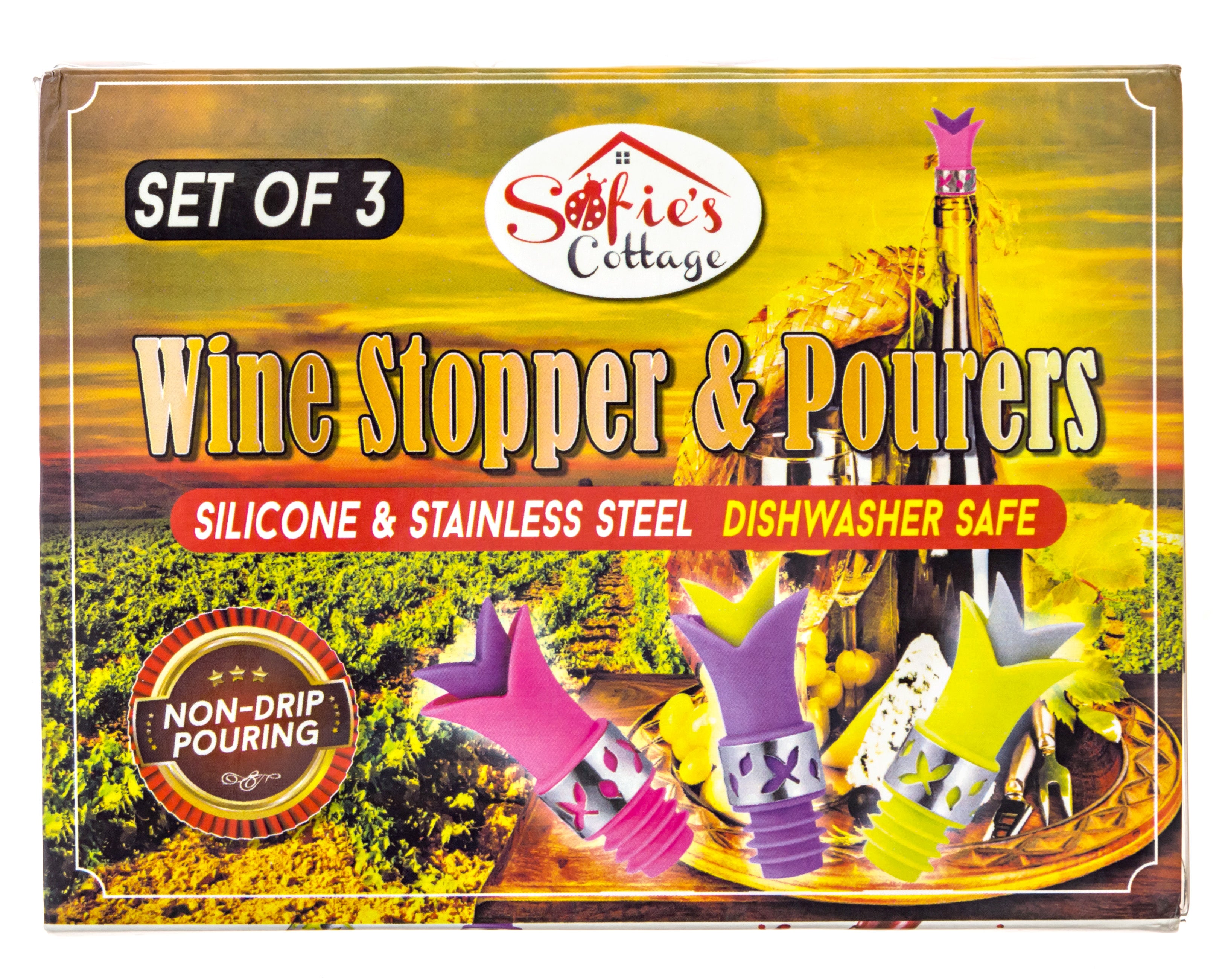 Silicone Wine Bottle Stopper Pourer - (Purple Pink Green)
