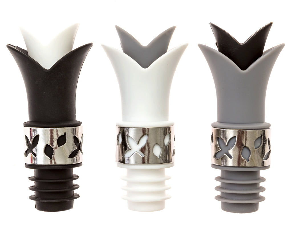 Silicone Wine Bottle Stopper Pourer - (Black White Grey)