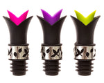 Silicone Wine Bottle Stopper Pourer - (Black with Pink, Purple, Green)