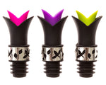 Silicone Wine Bottle Stopper Pourer - (Black with Pink, Purple, Green)