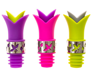 Silicone Wine Bottle Stopper Pourer - (Purple Pink Green)