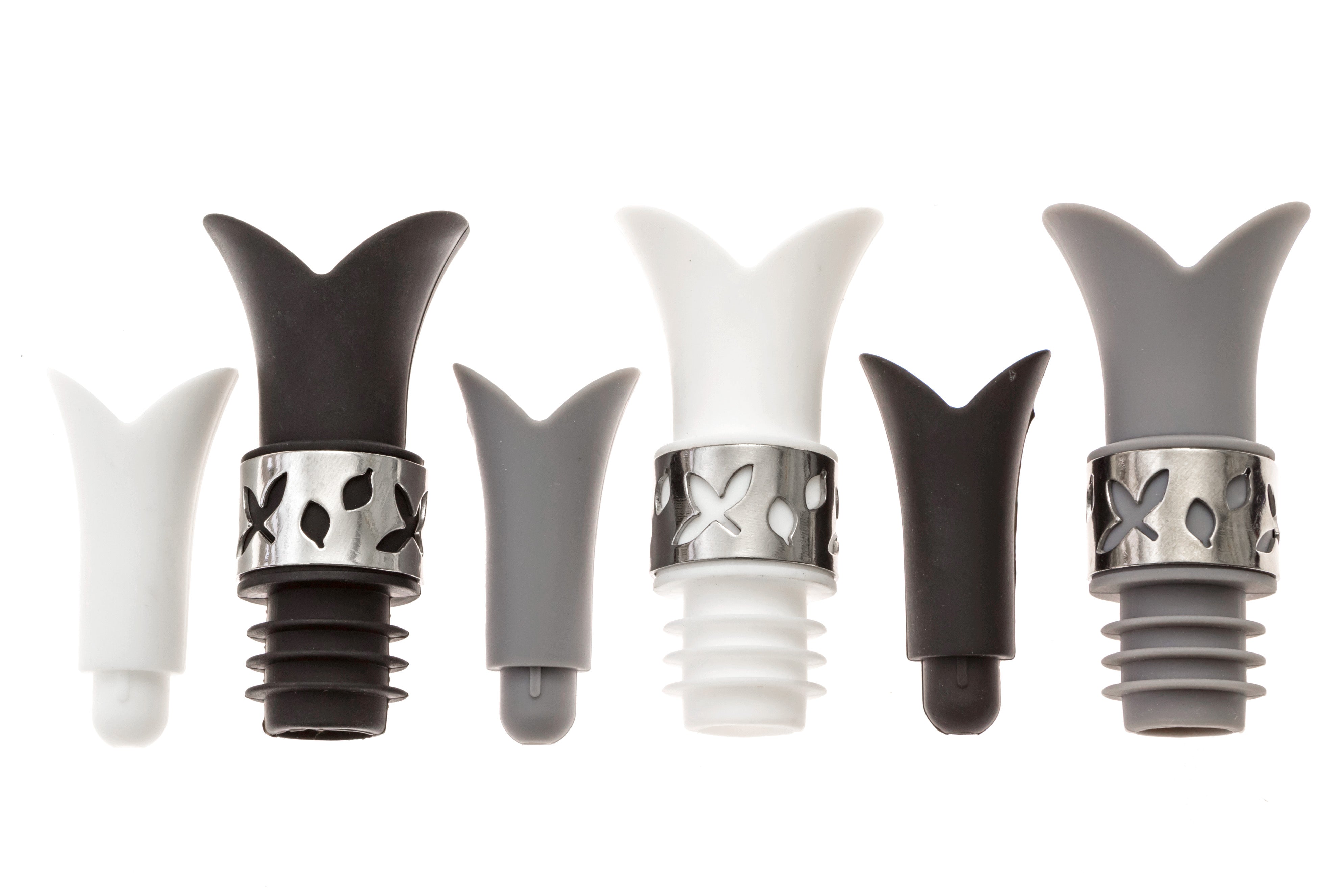Silicone Wine Bottle Stopper Pourer - (Black White Grey)
