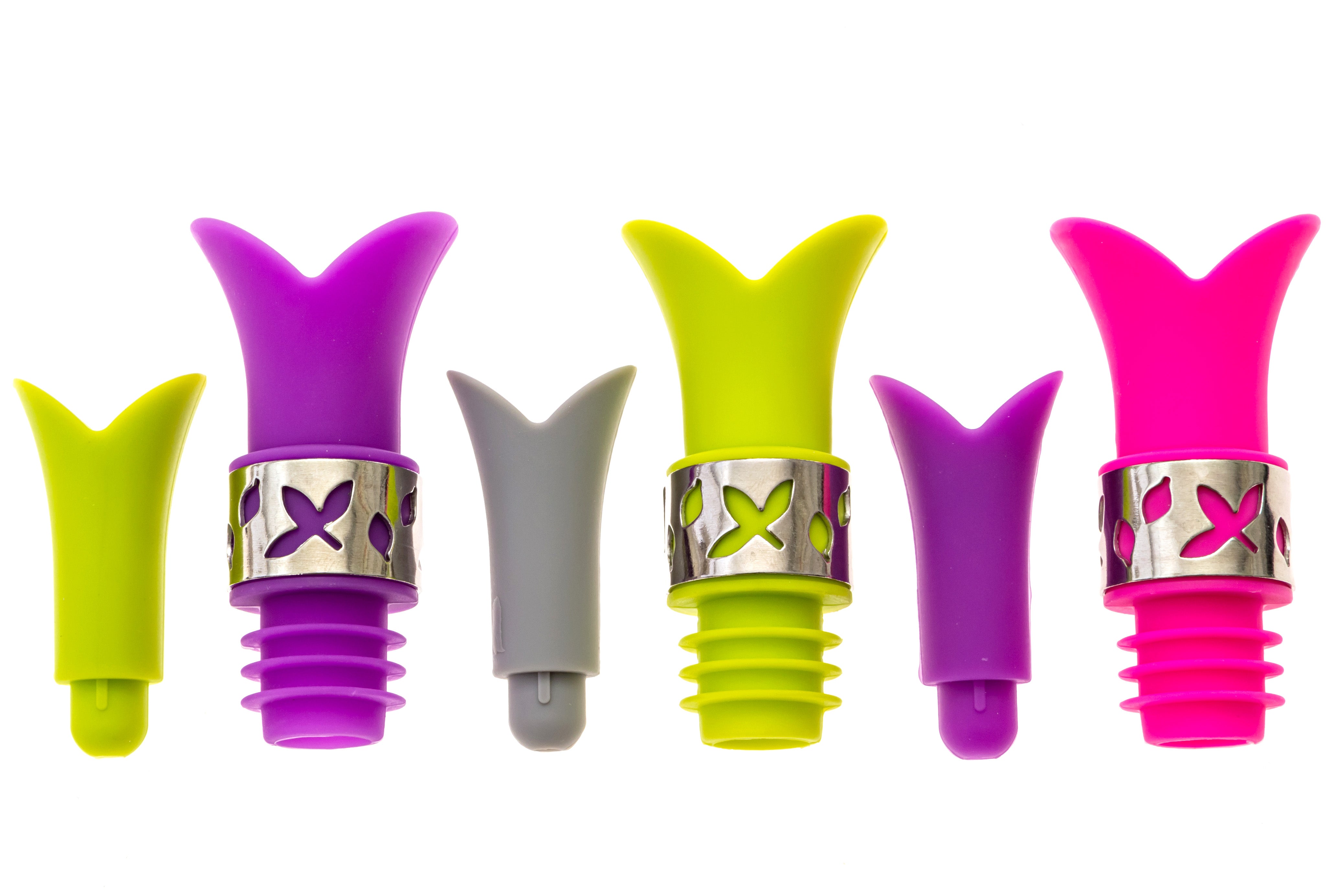 Silicone Wine Bottle Stopper Pourer - (Purple Pink Green)