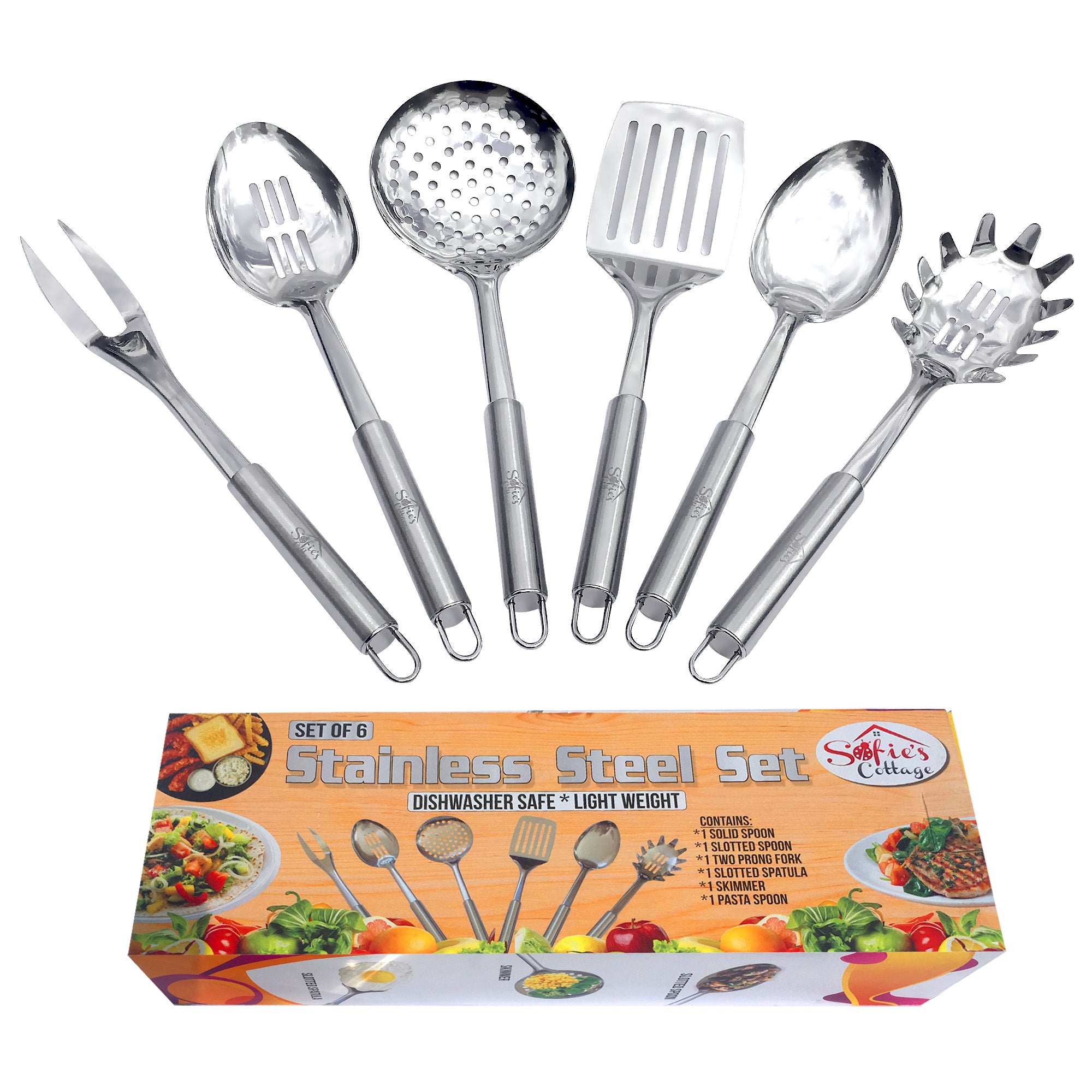 Set of Nylon Cooking Utensils - Slotted Spoon/Solid Spoon/Slotted Spatula/Solid  Spatula/Ladle/Pasta Fork - 11.75 to 12.5 - DIY Tool Supply