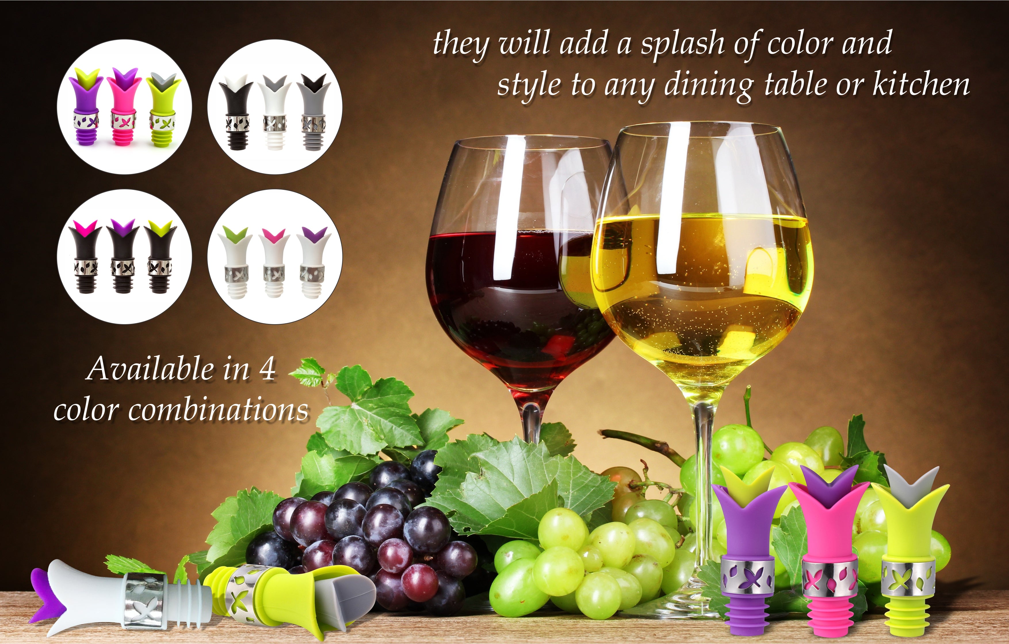 Silicone Wine Bottle Stopper Pourer - (Black White Grey)