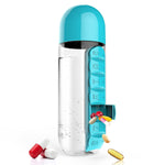 Plastic Water Bottle with Daily Pill Box Organizer