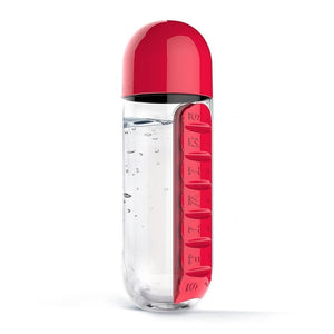 Plastic Water Bottle with Daily Pill Box Organizer