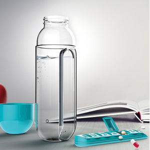 Plastic Water Bottle with Daily Pill Box Organizer