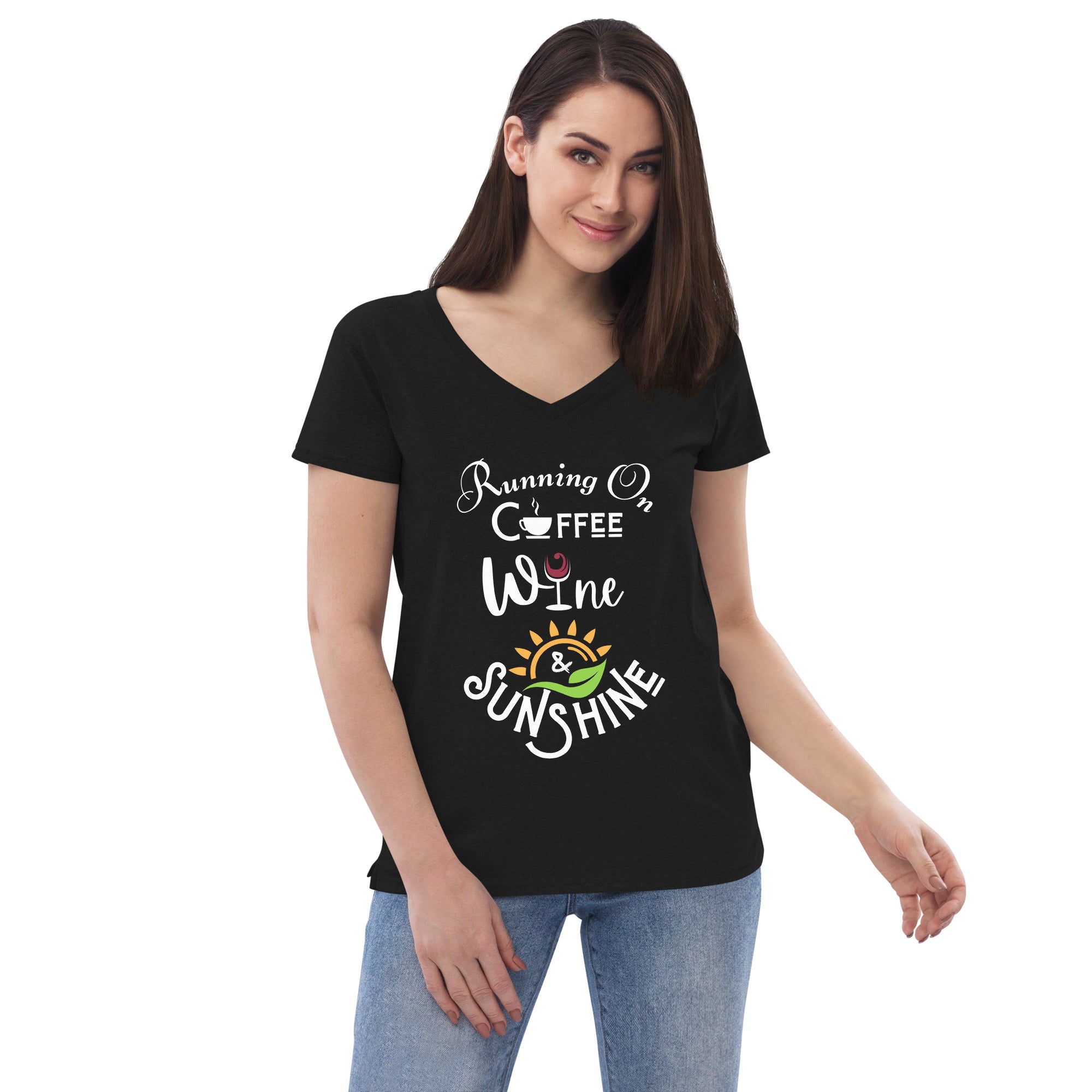 Running on Coffee, Wine & Sunshine - Women’s recycled V-neck t-shirt