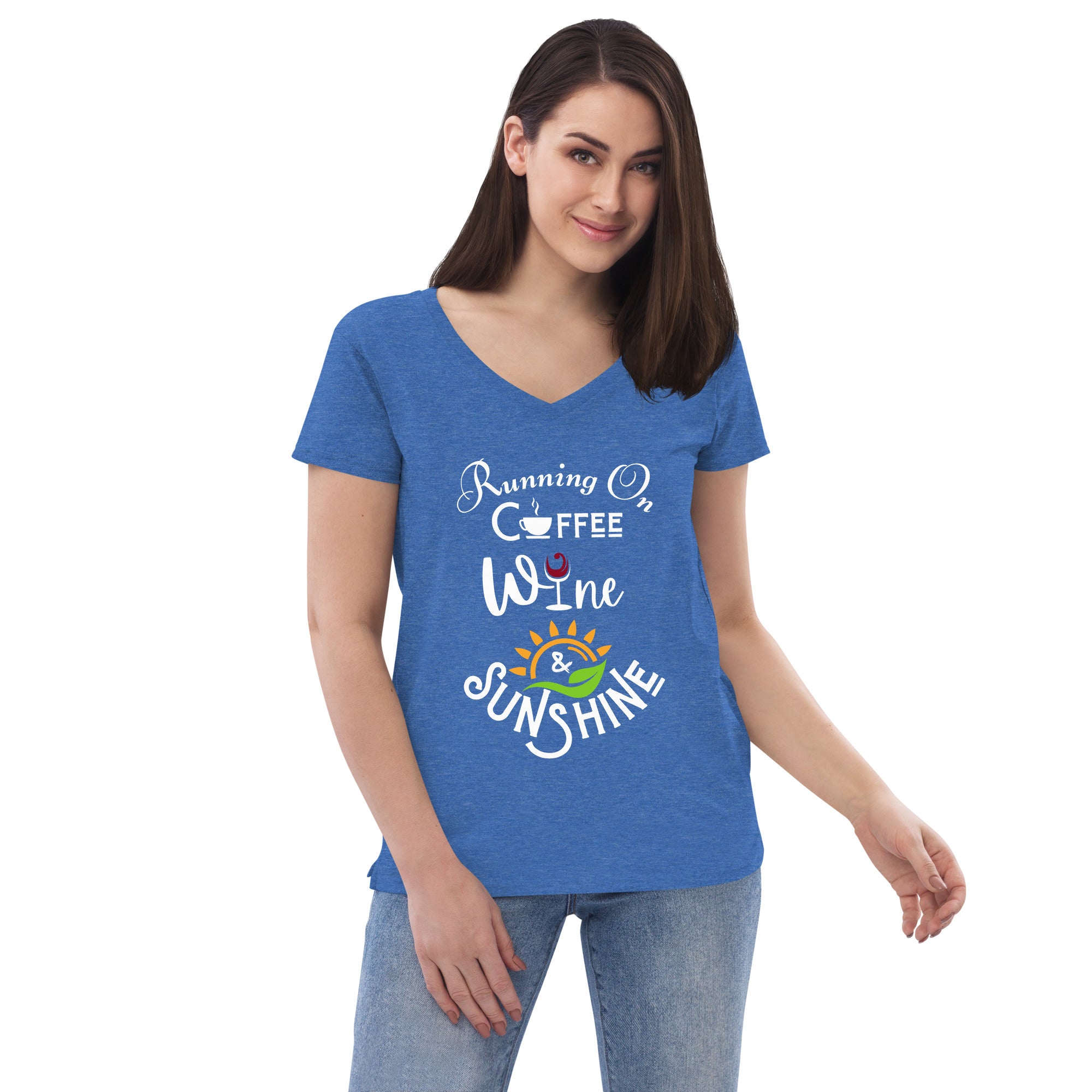 Running on Coffee, Wine & Sunshine - Women’s recycled V-neck t-shirt