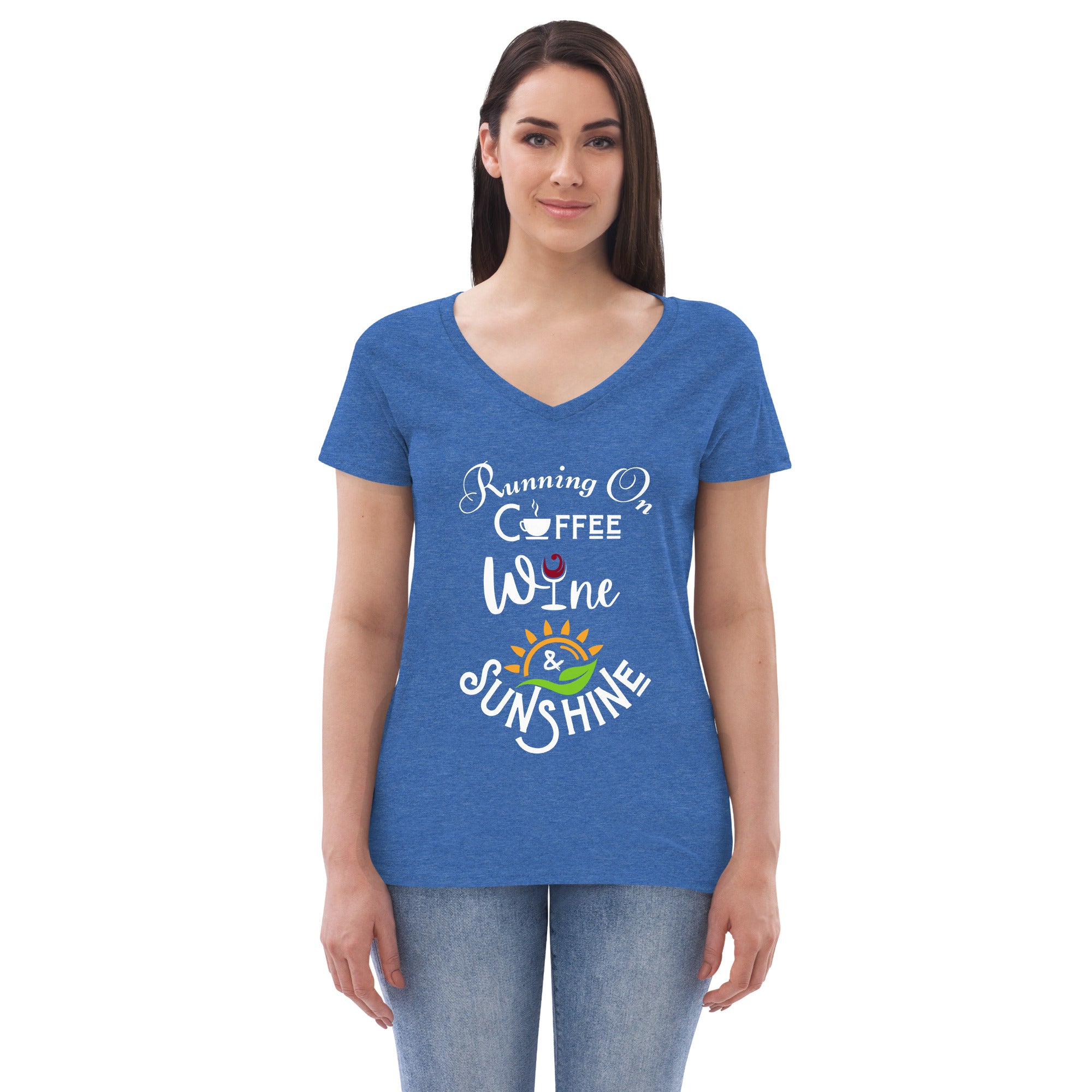Running on Coffee, Wine & Sunshine - Women’s recycled V-neck t-shirt