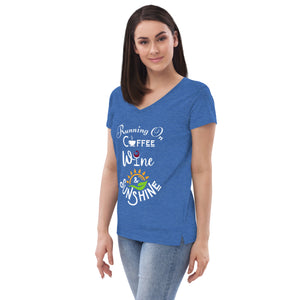 Running on Coffee, Wine & Sunshine - Women’s recycled V-neck t-shirt