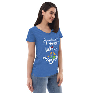 Running on Coffee, Wine & Sunshine - Women’s recycled V-neck t-shirt