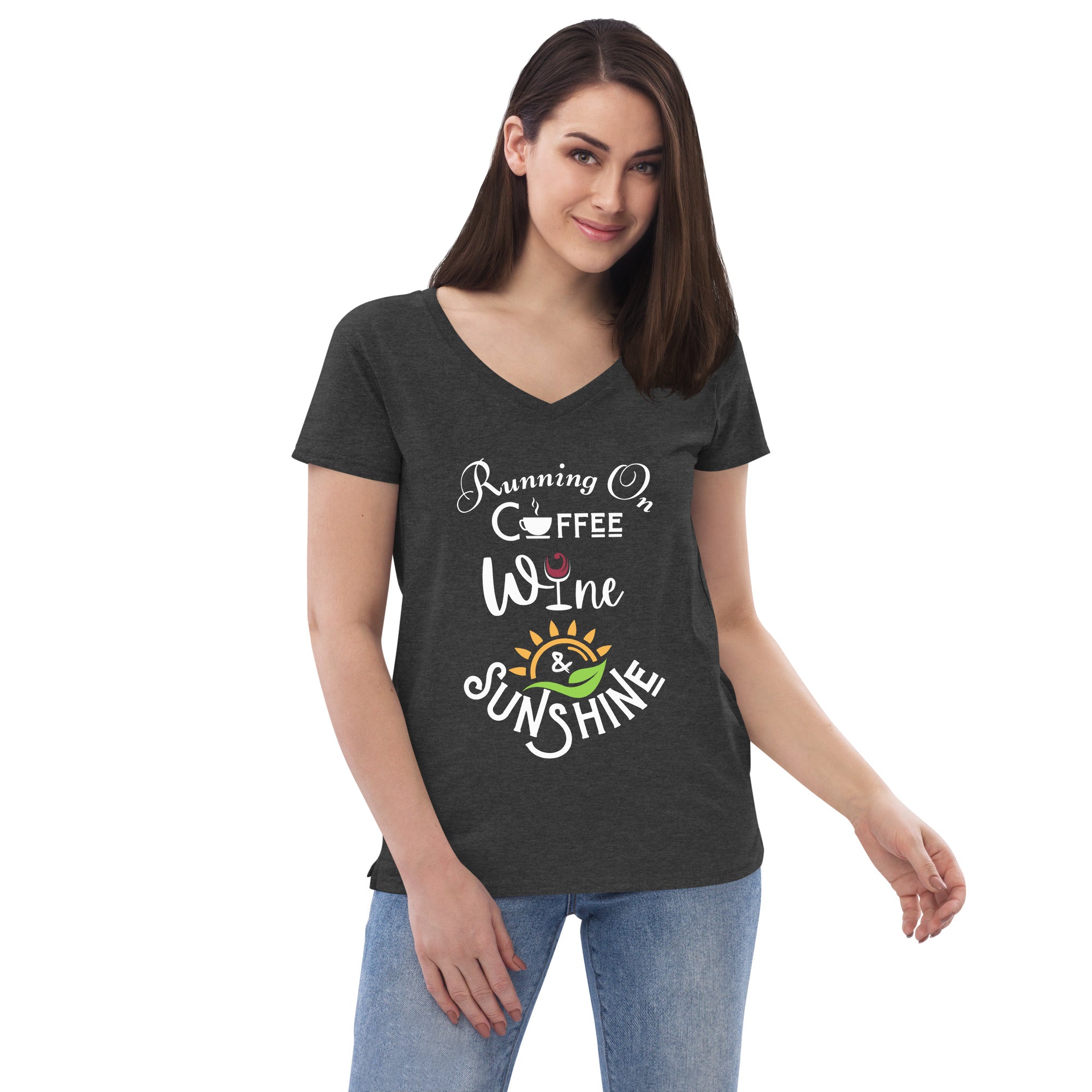 Running on Coffee, Wine & Sunshine - Women’s recycled V-neck t-shirt