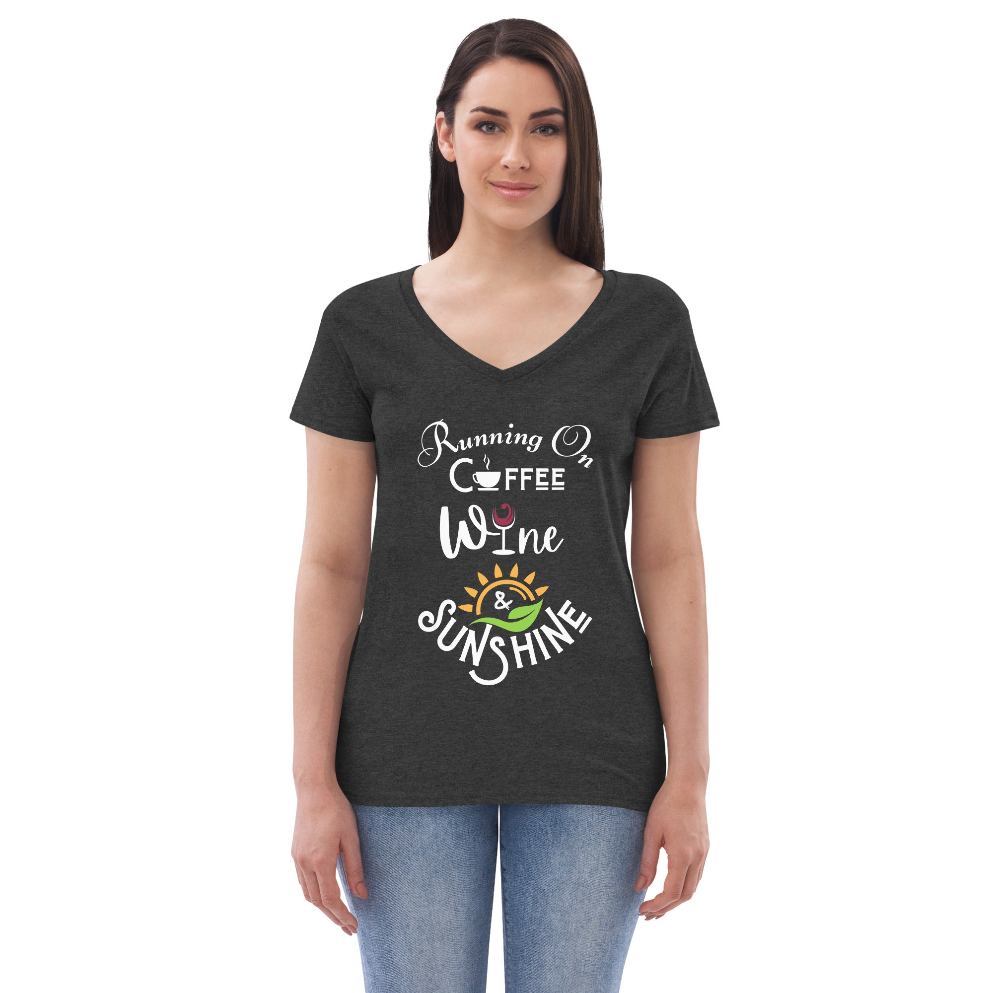 Running on Coffee, Wine & Sunshine - Women’s recycled V-neck t-shirt