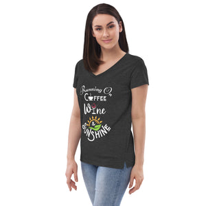 Running on Coffee, Wine & Sunshine - Women’s recycled V-neck t-shirt