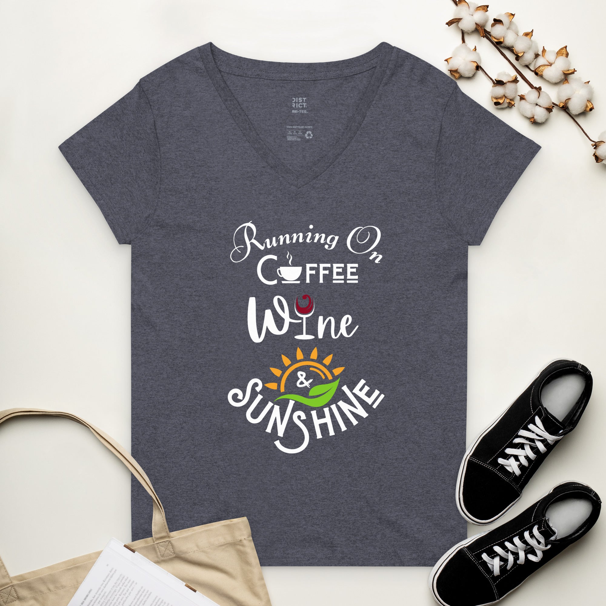 Running on Coffee, Wine & Sunshine - Women’s recycled V-neck t-shirt