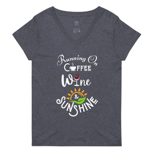 Running on Coffee, Wine & Sunshine - Women’s recycled V-neck t-shirt