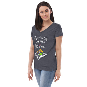 Running on Coffee, Wine & Sunshine - Women’s recycled V-neck t-shirt
